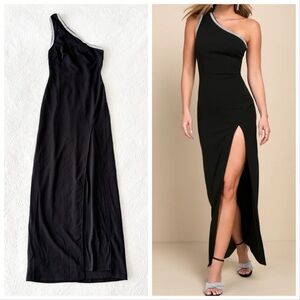 NWT Lulus Glamorous Muse Black Rhinestone One-Shoulder Maxi Dress Small
